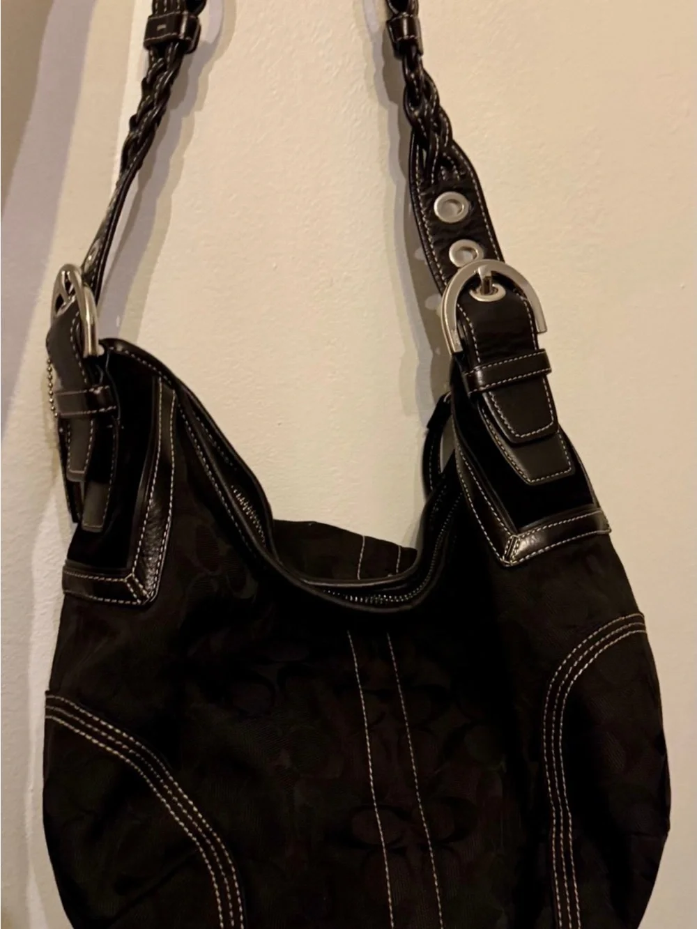 Vintage Coach Soho Signature Jacquard Hobo Bag Braided Strap Black Y2K